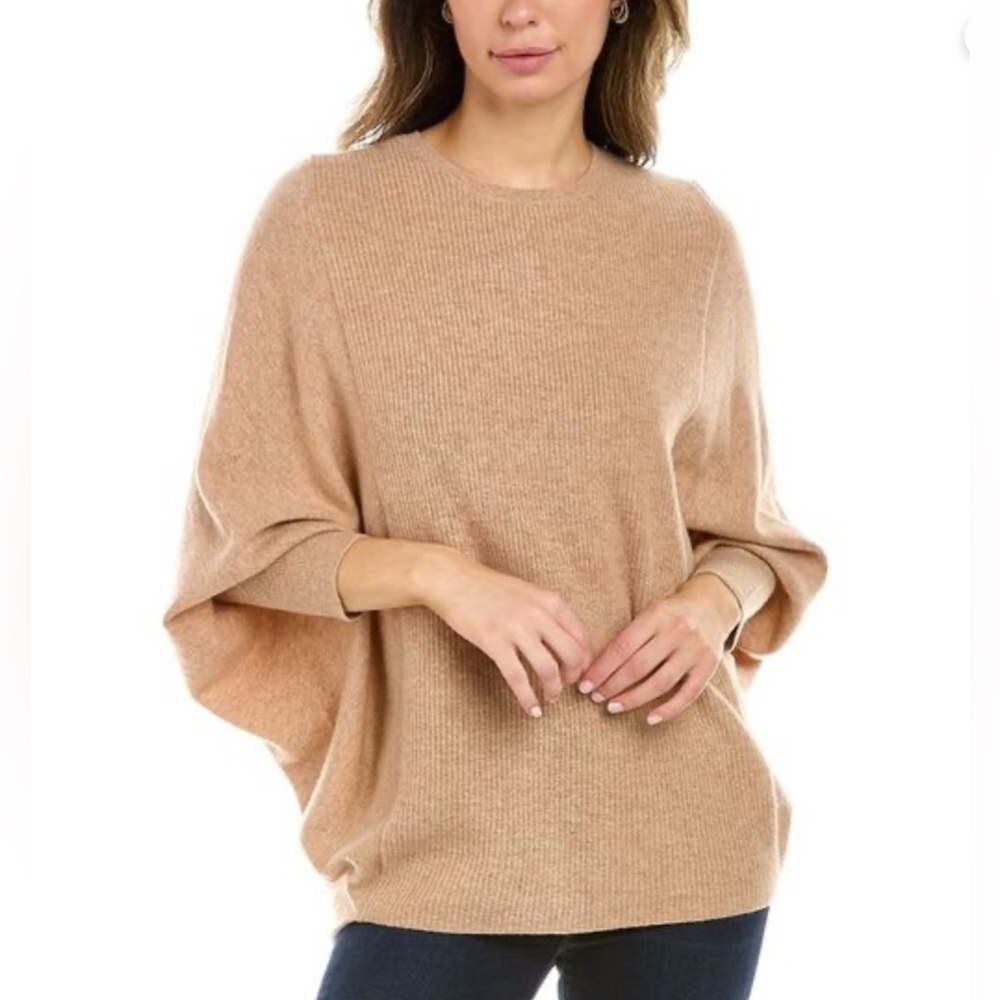 J.McLaughlin 100% Cashmere Rudd Poncho Style Sweater - Heather Camel - M